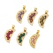 Brass Micro Pave Cubic Zirconia Pendants, Cadmium Free & Nickel Free & Lead Free, with Glass, Real 18K Gold Plated, Fruit Slice, Mixed Color, 25x13x3mm, Hole: 5x3.5mm