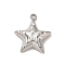 304 Stainless Steel Pendants, with Rhinestone and Glass, Star Charm, Stainless Steel Color, 18x15.5x5mm, Hole: 1.5mm