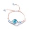 Porcelain Beads Braided Bead Bracelet for Girl Women, with Glass Pendant, Deep Sky Blue, Inner Diameter: 5/8~ 3-1/8 inch(1.5~7.9cm)