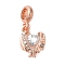 Rack Plating Alloy Crystal Rhinestone European Dangle Charms, Large Hole Wing Heart Pendants, Cadmium Free & Nickel Free & Lead Free, Rose Gold, 27mm, Hole: 5mm