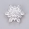 Brass Shank Buttons, with Cubic Zirconia, Flower, Platinum, Clear, 24.8x19mm, Hole: 1.2mm