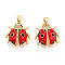 Brass Micro Pave Cubic Zirconia Pendants, Cadmium Free & Lead Free, with Enamel, Ladybird, Real 18K Gold Plated, 16.5x16x6mm, Hole: 5x2mm