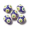 Glass Enamel Beads, Hand Drawn Beads, Oval, Blue, 15~16.5x12~13mm, Hole: 1.5mm
