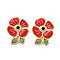 Brass Micro Pave Cubic Zirconia Pendants, Cadmium Free & Lead Free, with Enamel, Flower, Real 16K Gold Plated, FireBrick, 22.5x17x6mm, Hole: 7x4mm