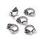 Dragon Head Natural Rainbow Moonstone Cuff Rings, Antique Silver Tone Brass Open Rings for Women, 5mm, Inner Diameter: US Size 8 1/4(18.3mm)