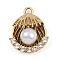 Alloy Rhinestone Pendants, with Plastic Imitation Pearls, Shell Shape Charms, Golden, 29x16x8mm, Hole: 2mm