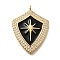 Brass Micro Pave Cubic Zirconia Pendants, with Enamel, Cadmium Free & Nickel Free & Lead Free, Shield and Star, Real 18K Gold Plated, 30.5x23x3.5mm, Hole: 1.5mm