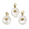 Natural Keshi Pearl Pendants, Teardrop Charms with 316 Stainless Steel Slices, Ion Plating(IP), Real 18K Gold Plated, Floral White, Flower, 15~18x10~12x6~7mm, Hole: 2.8mm