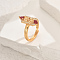 Brass Micro Pave Cubic Zirconia Geometric Adjustable Finger Rings for Women, Hexagon, Golden, Red, 19x7.5mm, Inner Diameter: Adjustable
