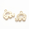 Brass Charms, Elephant, Nickel Free, Real 18K Gold Plated, 11.5x13x1mm, Hole: 1mm