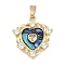 Brass With Cubic Zirconia And Abalone Shell Pendants, Real 18k Gold Plated, Heart Charms, Cadmium Free & Nickel Free & Lead Free, with Jump Ring, Real 18K Gold Plated, 19.5x17x3.5mm, Hole: 4x2.5mm
