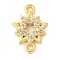 Brass Micro Pave Cubic Zirconia Connector Charms, Cadmium Free & Nickel Free & Lead Free, Flower, Real 18K Gold Plated, 16x11.5x2.5mm, Hole: 1.4mm
