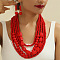 Wood Beaded Multilayer Necklaces & Dangle Earrings Sets, Red, 640~720mm