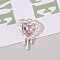 Alloy Rhinestone Charms, Matte Silver Color, Heart, Light Rose, 24x17mm