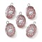 Natural Strawberry Quartz Oval Pendants, Platinum Plated Brass Oval Charms with Planet, 22~22.5x13~13.5x4.5mm, Hole: 1.6~1.8mm