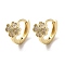 Rack Plating Brass Micro Pave Cubic Zirconia Hoop Earrings, Clover, Golden, 12x13x7.5mm