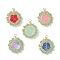Glass Seed Beaded Flower Pendants, with Glass & 304 Stainless Steel Jump Ring, Real 18K Gold Plated, Mixed Color, 25.5x23.5x8mm, Hole: 2.5mm