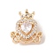 Golden Brass Micro Pave Cubic Zirconia Beads, Nickel Free, with Glass, Heart, Clear, 16.5x14.5x9.5mm, Hole: 1.4mm
