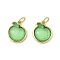 Brass Resin Charms, Apple Charms, with Jump Ring, Lead Free & Cadmium Free, Long-Lasting Plated, Rack Plating, Real 18K Gold Plated, Light Green, 13x11.5x4.5mm, Hole: 3.4mm