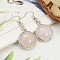 Fashion Natural Rose Quartz Earrings, with Brass Earring Hooks, Half Round/Dome, 44~45x18~19mm, Pin: 0.6mm