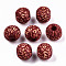 Painted Natural Wood Beads, Laser Engraved Pattern, Round with Leopard Print, FireBrick, 10x8.5mm, Hole: 2.5mm