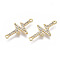 Brass Micro Cubic Zirconia Normal Links Connectors, Nickel Free, Clear, Heartbeat, Real 18K Gold Plated, 9.5x17.5x1.5mm, Hole: 0.8mm