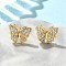 Butterfly Brass Micro Pave Clear Cubic Zirconia Stud Earrings, Lead Free & Cadmium Free, Long-Lasting Plated, Real 18K Gold Plated, 11.5x13.5mm