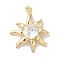Brass Micro With Glass Pendants, Real 18K Gold Plated, Flower, Clear, 23x18x4mm, Hole: 1.2mm