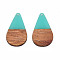 Transparent Resin & Walnut Wood Pendants, Teardrop Shape Charm, Turquoise, 38x22x3mm, Hole: 2mm
