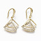 Brass Micro Pave Clear Cubic Zirconia Dangle Earrings, Nickel Free, Fan, Real 18K Gold Plated, 31x15.5mm, Pin: 0.7mm