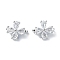 Brass Pave Clear Cubic Zirconia Multi-Strand Links, 3-Hole, Flower, Platinum, 9x11x6.5mm, Hole: 1.2mm