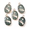 Natural Green Aventurine Oval Pendants, Golden Plated Brass Oval Charms with Hand, 22~22.5x13~13.5x4.5mm, Hole: 1.6~1.8mm