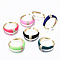 Brass Micro Pave Clear Cubic Zirconia Cuff Rings, Open Rings, with Enamel, Cadmium Free & Nickel Free & Lead Free, Golden, Mixed Color, US Size 7 1/4(17.5mm)