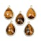 Natural Tiger Eye Faceted Pendants, Rack Plating Brass Micro Pave Clear Cubic Zirconia Teardrop Charms, Golden, 24.5x16.5x6.5mm, Hole: 1.6mm