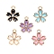 Alloy Enamel Pendants, with Crystal Rhinestone, Sakura Flower, Light Gold, Mixed Color, 17x14x3mm, Hole: 1.8mm