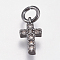 Brass Micro Pave Cubic Zirconia Tiny Cross Charms, Gunmetal, 9x5x1.5mm, Hole: 2mm