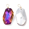 Glass Pendants, with Golden Brass Loops, Faceted, Polygon Charms, Colorful, 37~38x17.5~18x9.5mm, Hole: 4mm