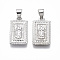 Brass Pendants, Rectangle with Saint, Nickel Free, Real Platinum Plated, 18x10x4mm, Hole: 3mm