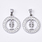 201 Stainless Steel Pendants, with Random Size Snap On Bails and Polymer Clay Crystal Rhinestones, Flat Round with Fishbone Shape, Stainless Steel Color, 23x20x2.5mm, Hole: 8~10x3~5mm