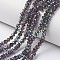Electroplate Transparent Glass Beads Strands, Half Multi-color Plated, Faceted, Rondelle, Indigo, 4x3mm, Hole: 0.4mm, about 110~115pcs/strand, 39~40cm