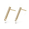 Brass Stud Earring Findings, with Loops, Nickel Free, Bar, Real 18K Gold Plated, 15x2mm, Hole: 1mm, Pin: 0.7mm