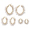 3 Pairs 3 Size Natural Quartz Crystal Chips Hoop Earrings, 304 Stainless Steel Wire Wrap Earrings, 23~35x5~8.5mm, 1 Pair/size