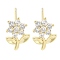 Brass Micro Pave Clear Cubic Zirconia Stud Earrings for Women, Flower, Real 18K Gold Plated, 12x8mm