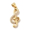 Brass Micro Pave Cubic Zirconia Pendants, Cadmium Free & Lead Free, Long-Lasting Plated, Musical Nota, Clear, Real 18K Gold Plated, 22.5x10x3mm, Hole: 3.5x4mm