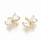 Brass Cubic Zirconia Links, Clear, Bowknot, Nickel Free, Real 18K Gold Plated, 6x7x2.5mm, Hole: 0.8mm