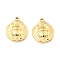 304 Stainless Steel Pendants, Flat Round with Insect Charm, Real 18K Gold Plated, 16x13x3mm, Hole: 1.4mm