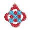 Handmade Glass Seed Beaded Rhombus Pendants, with 304 Stainless Steel Jump Ring & Imitate Austrian Crystal Bicone Glass Beads, Crimson, 34x31.5x3.5mm, Hole: 3mm