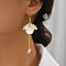 Flower Alloy Plastic Dangle Earrings, Golden, 85x20mm
