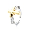 Rack Plating Brass Micro Pave Cubic Zirconia Open Cuff Rings, Cadmium Free & Lead Free, Long-Lasting Plated, Cross, US Size 6 1/2(16.9mm)