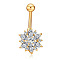 Clear Cubic Zirconia Belly Button Rings, Stainless Steel Piercing Navel Rings, Curved Barbell Body Jewelry for Women, Golden, Snowflake, 8~13mm, Bar: 10x1.5mm